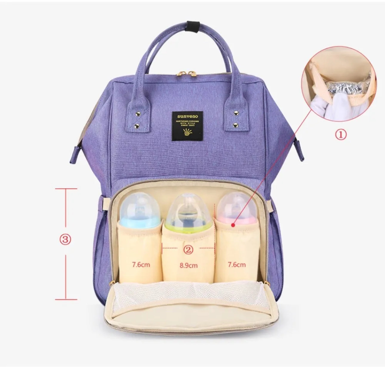 Sunveno Multifunction Diaper Backpack Blue/Purple - AugustSa Shop